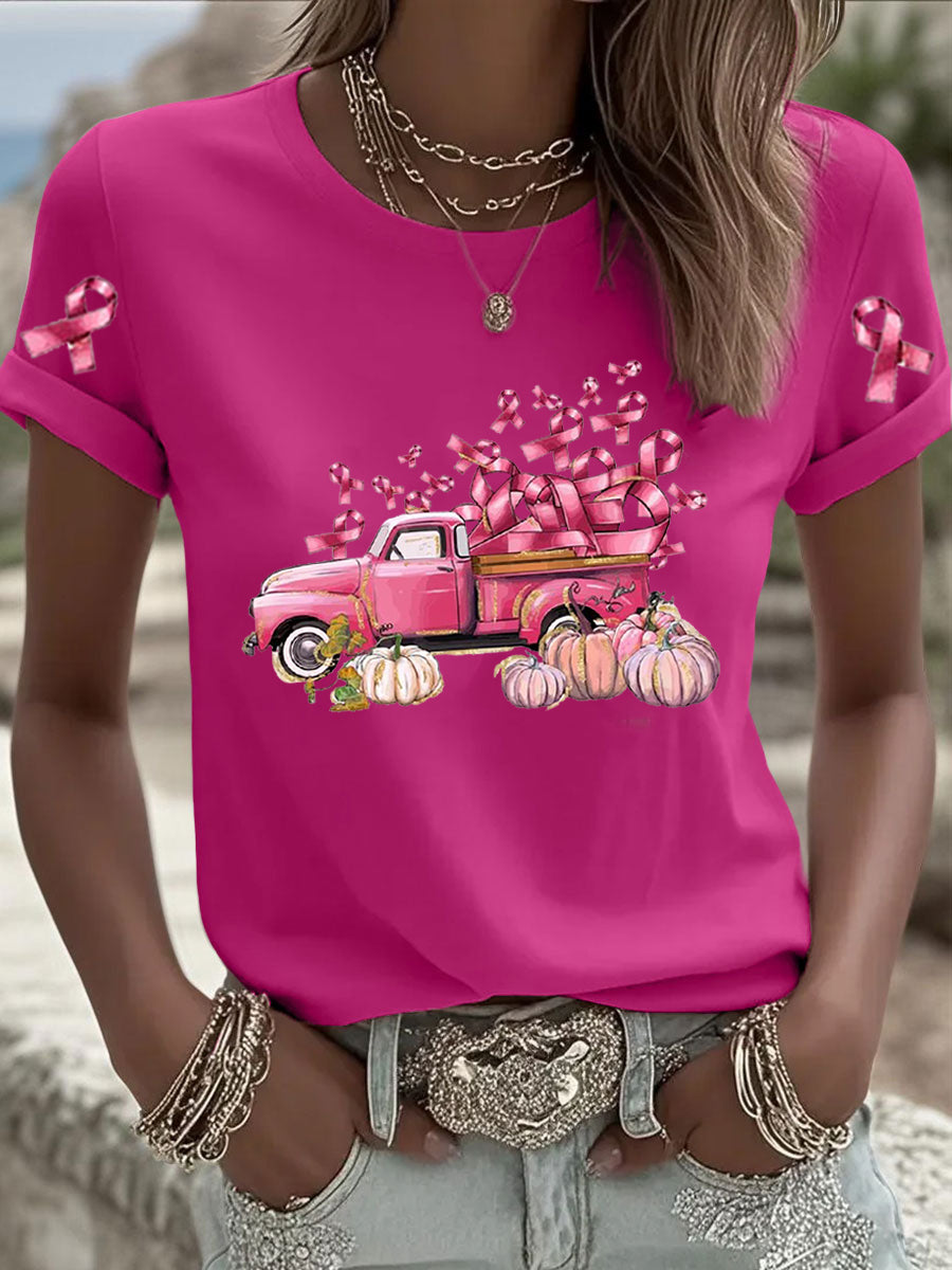 Women's Pink Breast Cancer Printed T-shirt