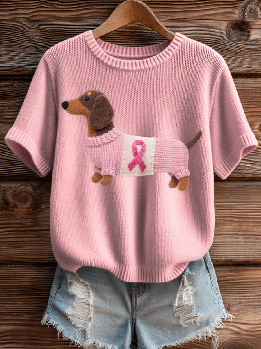 Women's Cute Dachshund Pattern Felt Art Cozy Knit Top