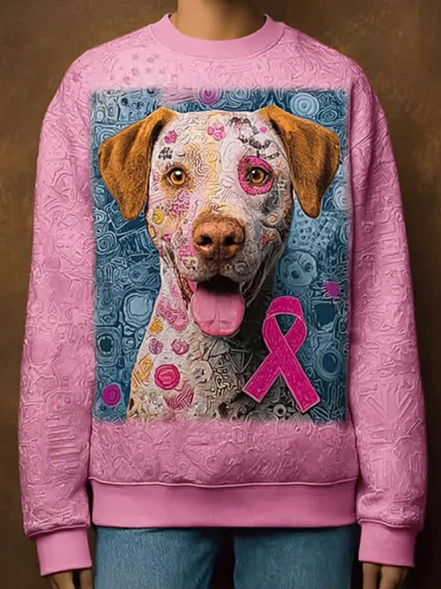Women's Breast Cancer Dog Art Print Casual Sweatshirt