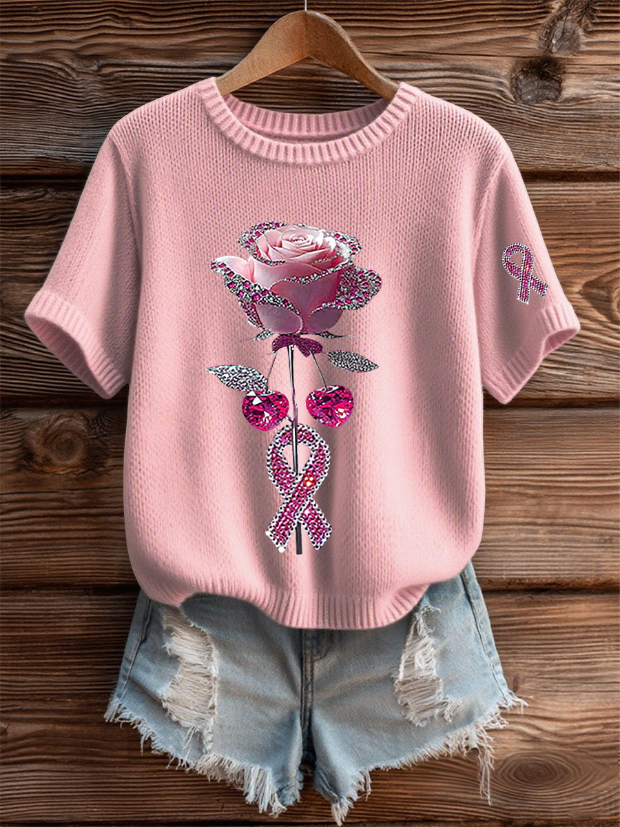 Women's Pink Floral Print Casual T-shirt