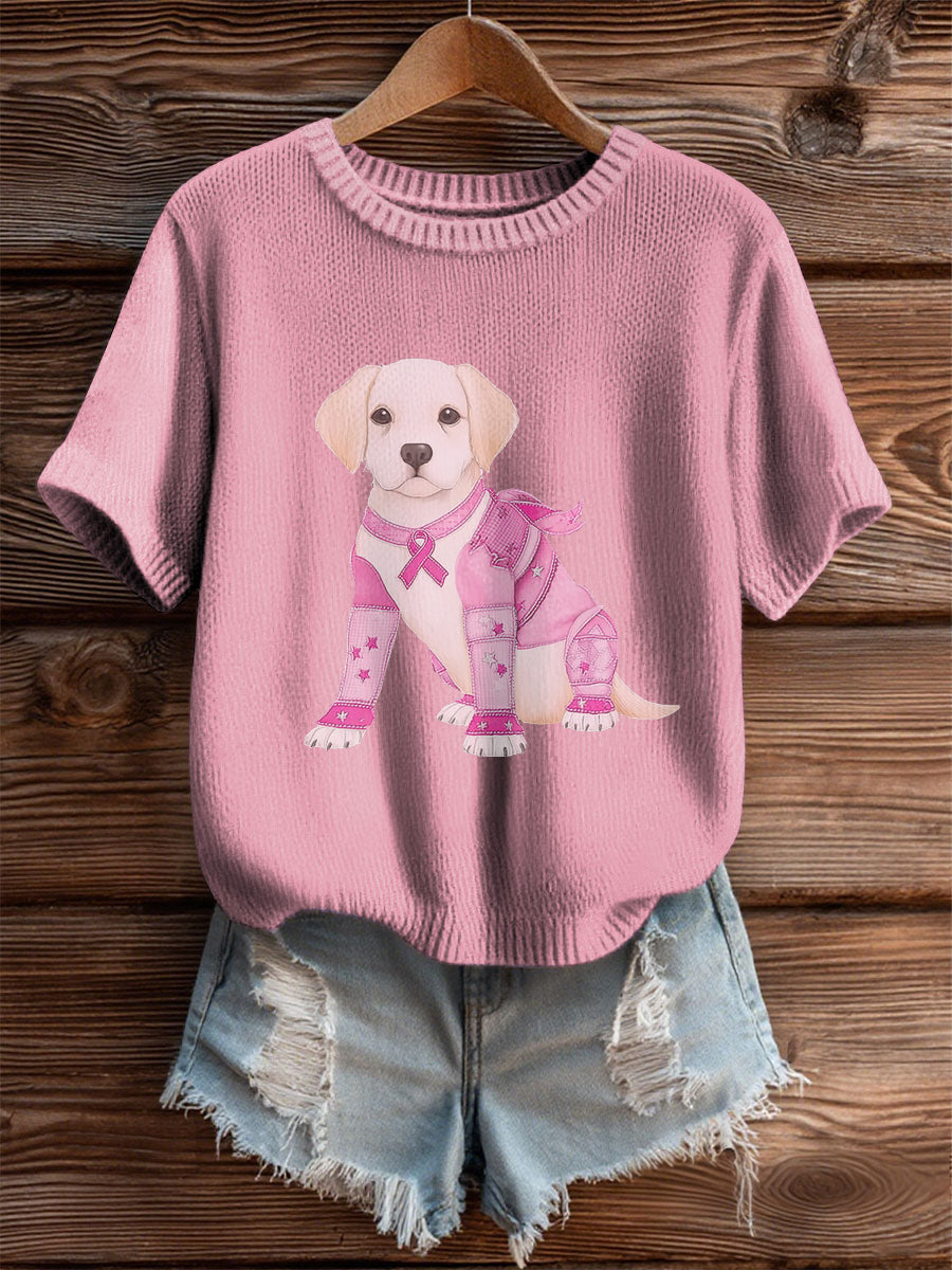Women's Breast Cancer Patchwork Dog Art Cozy Knit Top