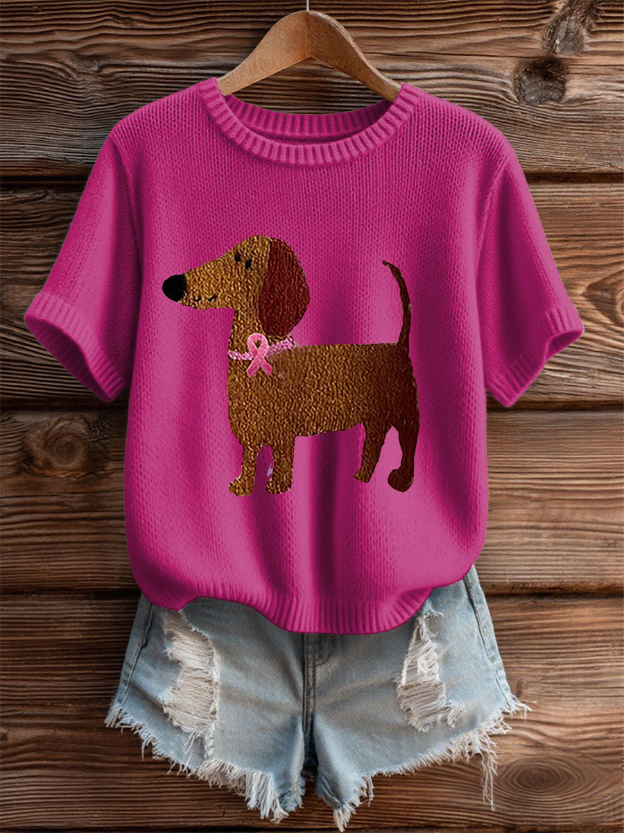 Women's Pink Ribbon Print Casual T-shirt