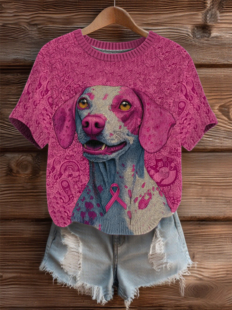 Women's Breast Cancer Patchwork Dog Art Cozy Knit Top