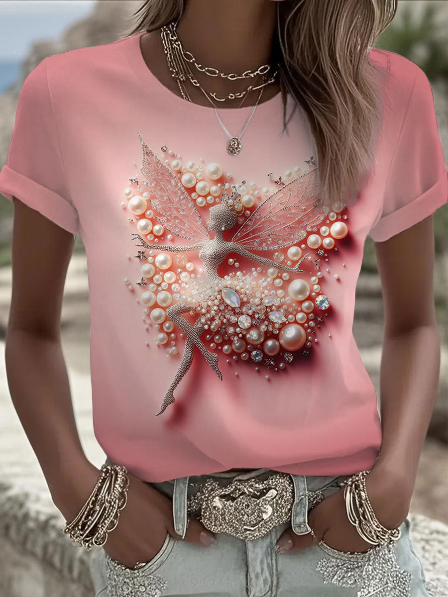 Women's Pink Pearl Print Casual T-shirt