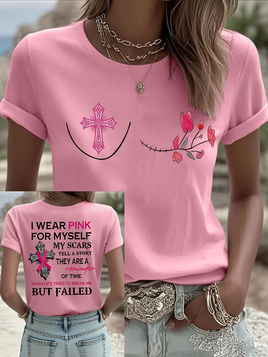 Women's Breast Cancer Awareness I Wear Pink For Myself Print Casual T-Shirt