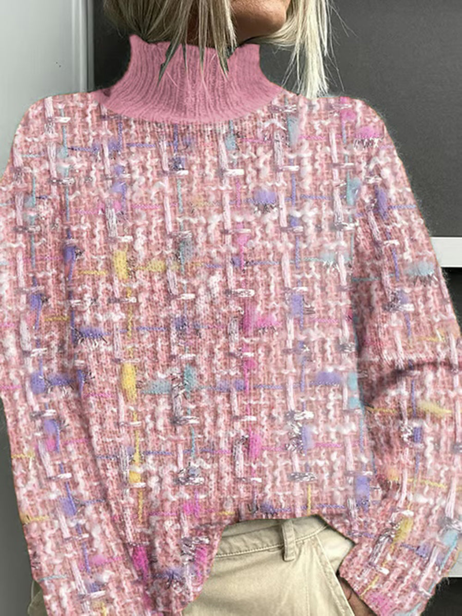 Women's Pink Plaid Print Casual Sweater
