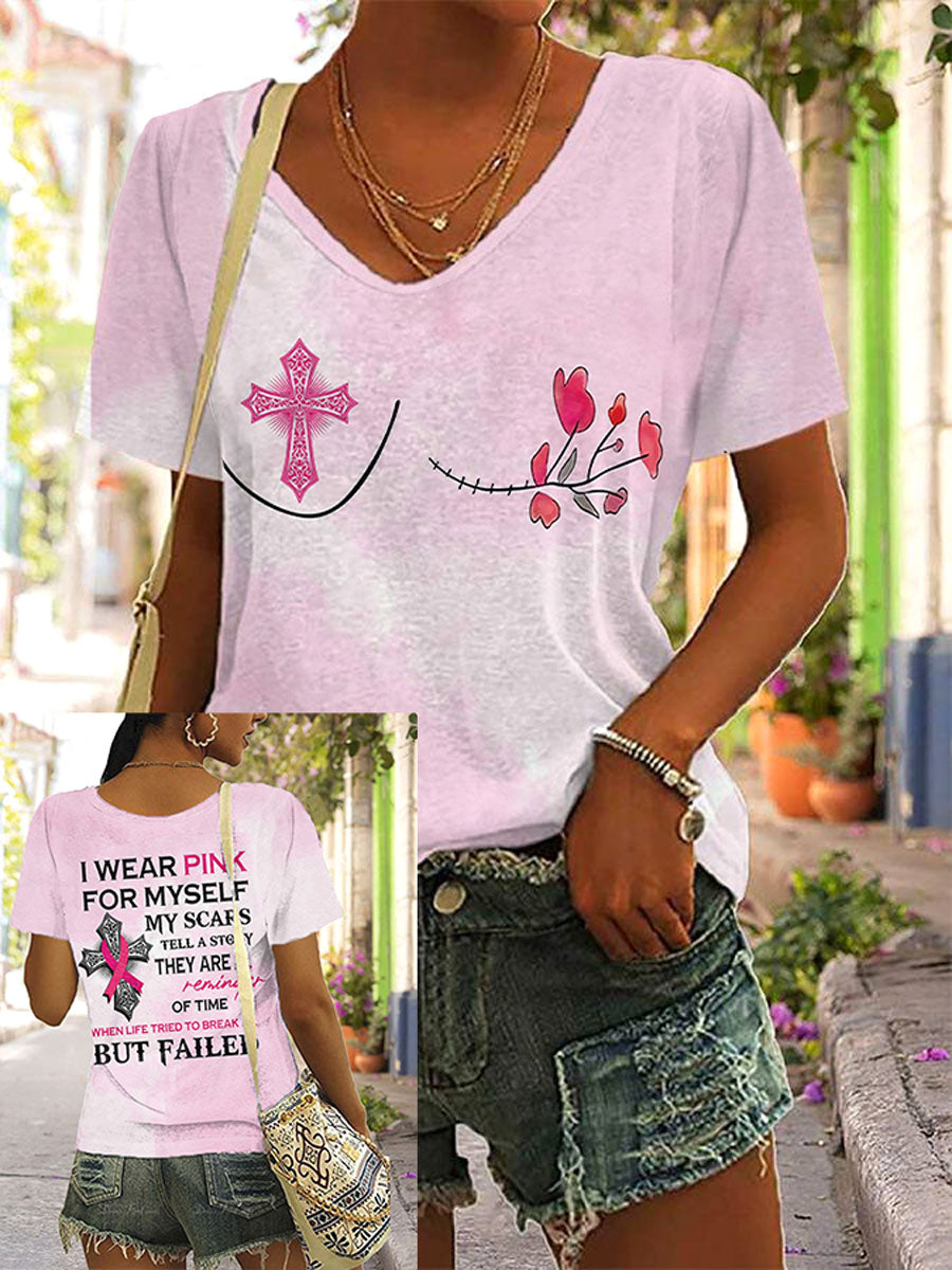 Women's Breast Cancer Awareness I Wear Pink For Myself Print Casual T-Shirt