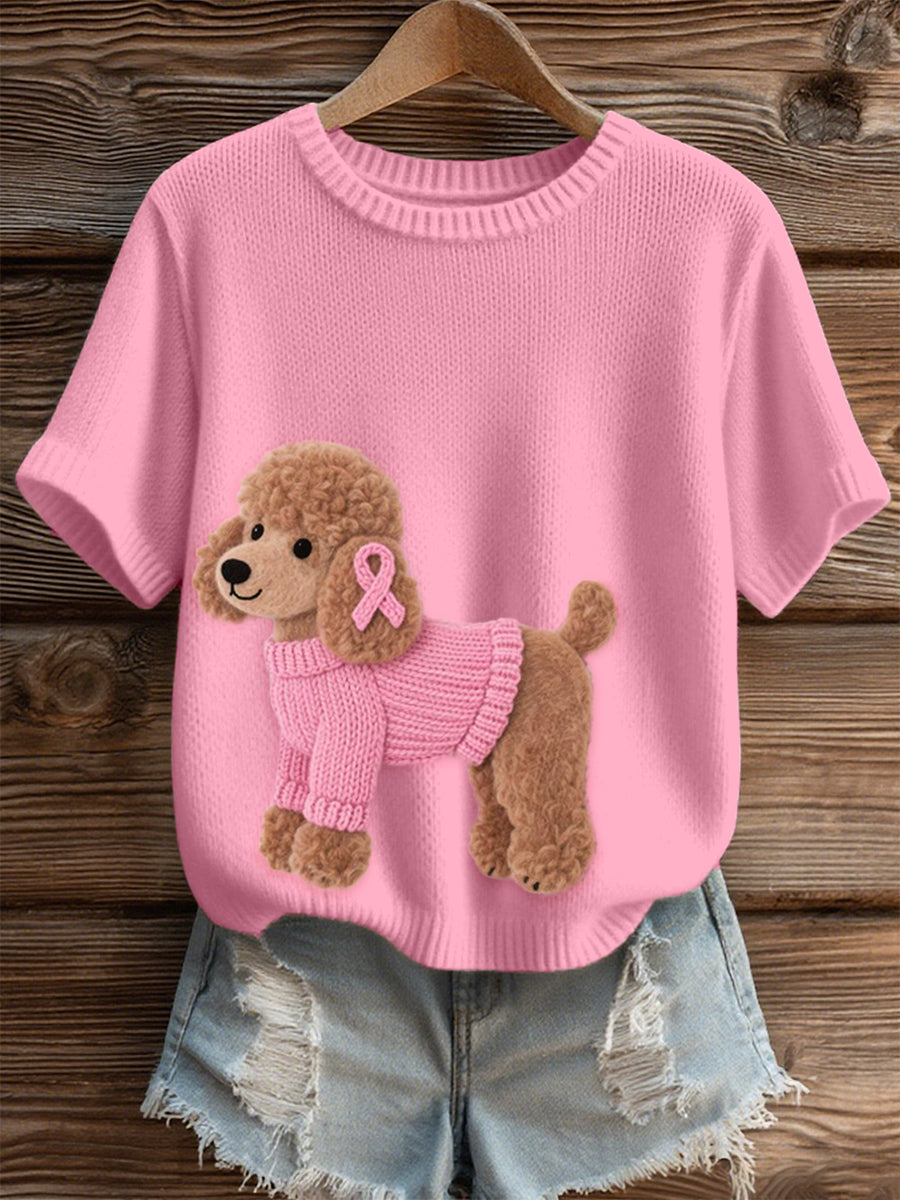 Women's Lovely Poodle Dog Pattern Felt Art Cozy Knit Top