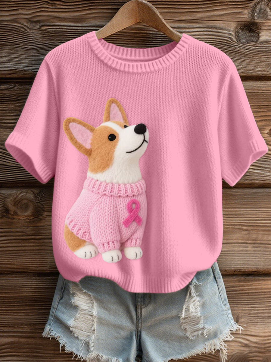 Women's Lovely Corgi Pattern Felt Art Cozy Knit Top