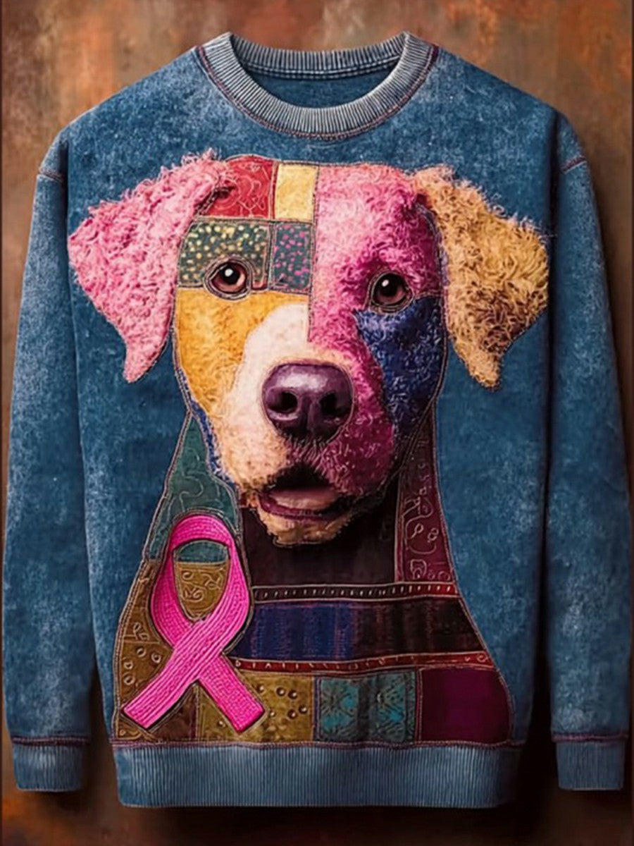 Women's Breast Cancer Dog Art Print Casual Sweatshirt