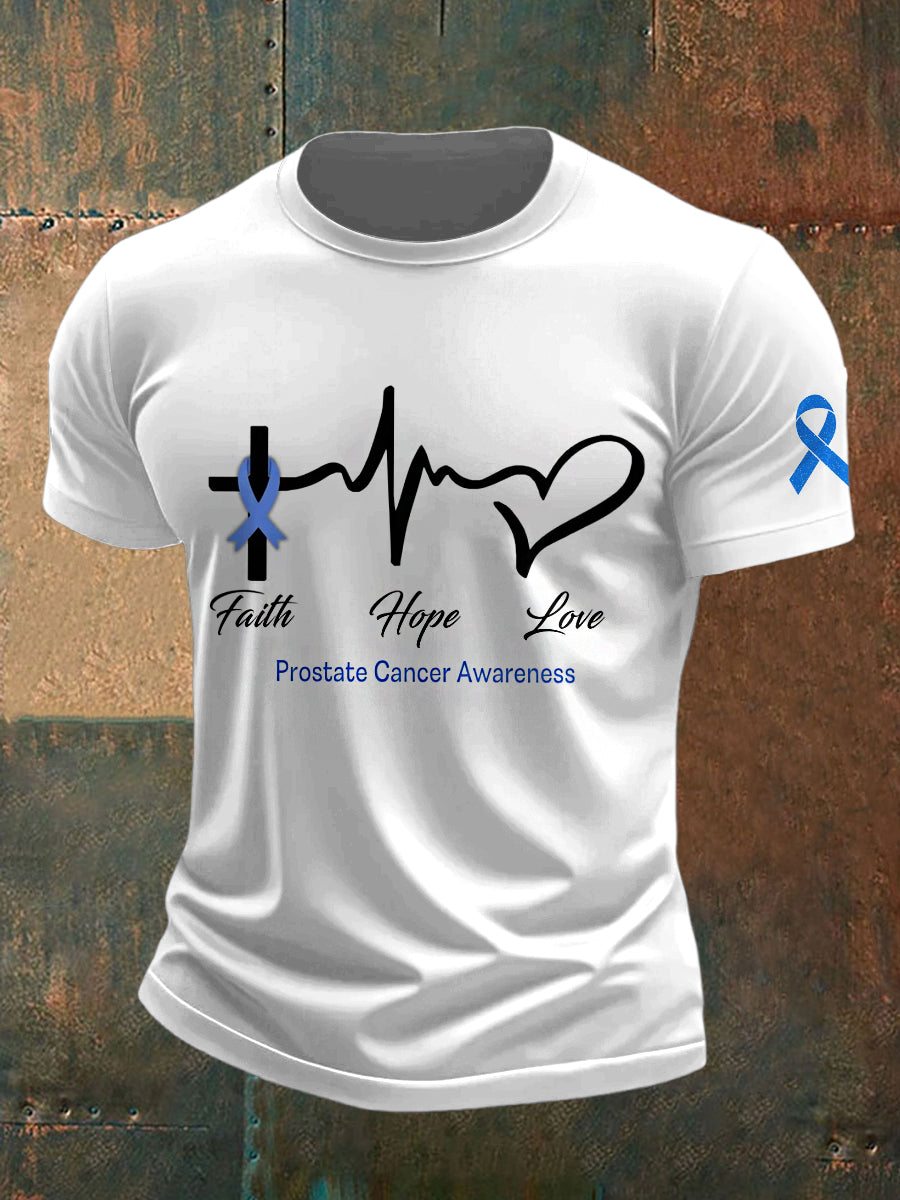 Men's Prostate Cancer Printed Vintage Fashion Loose Short Sleeve T-Shirt