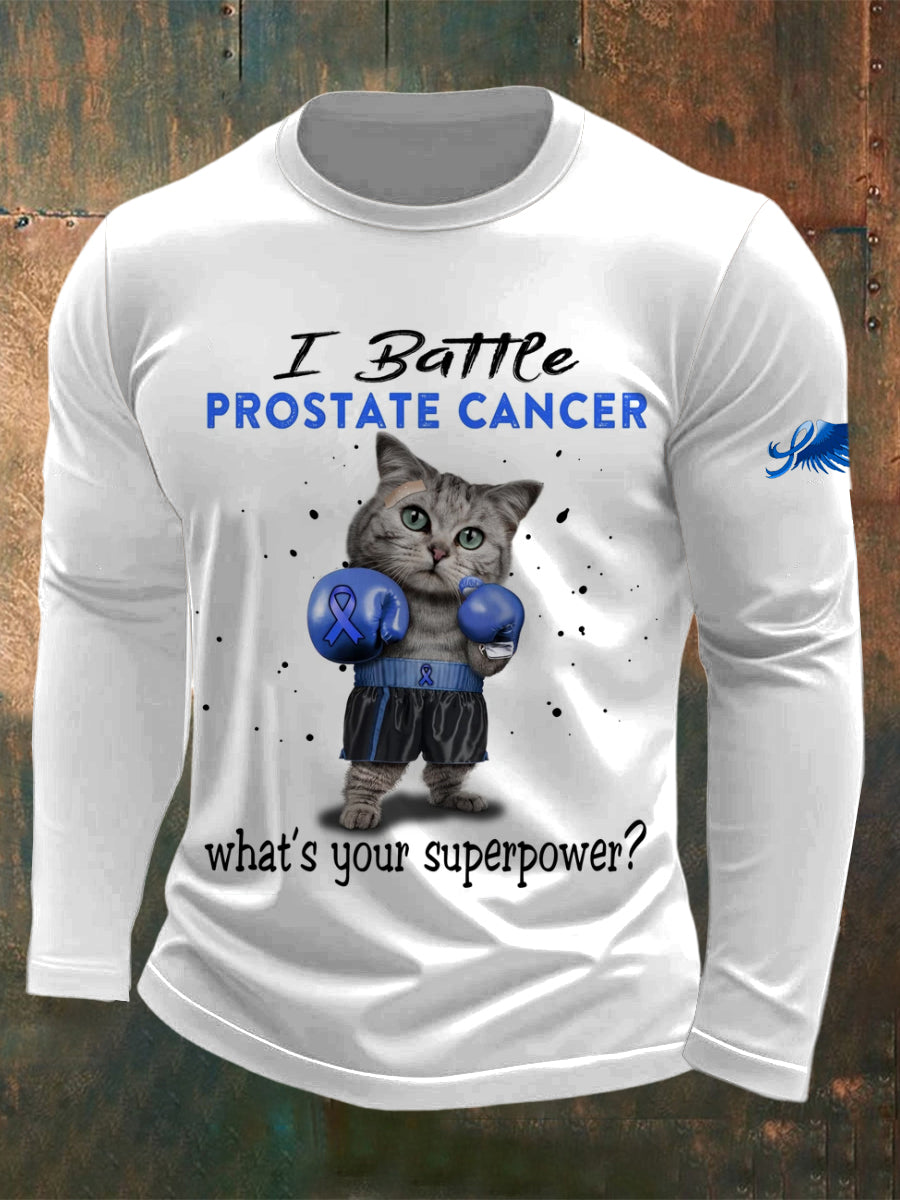 Men's Prostate Cancer Printed Long Sleeved Round Neck T-shirt