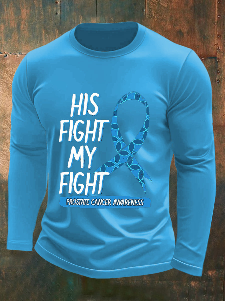 Men's Prostate Cancer Printed Long Sleeved Round Neck T-shirt