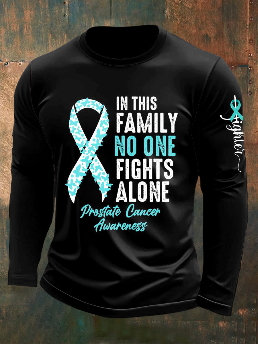 Men's Prostate Cancer Printed Long Sleeved Round Neck T-shirt