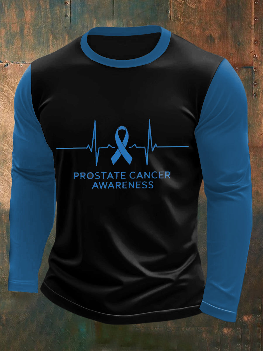 Men's Prostate Cancer Printed Long Sleeved Round Neck T-shirt