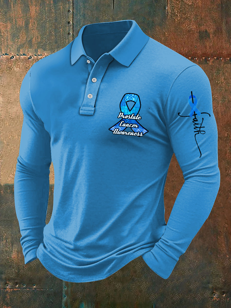 Men's Prostate Cancer Print Stand Collar Casual Shirt