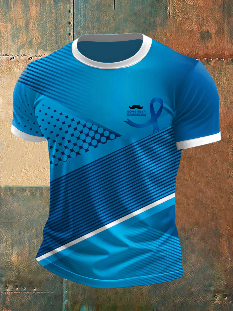 Men's Prostate Cancer Printed Short Sleeved Round Neck T-shirt