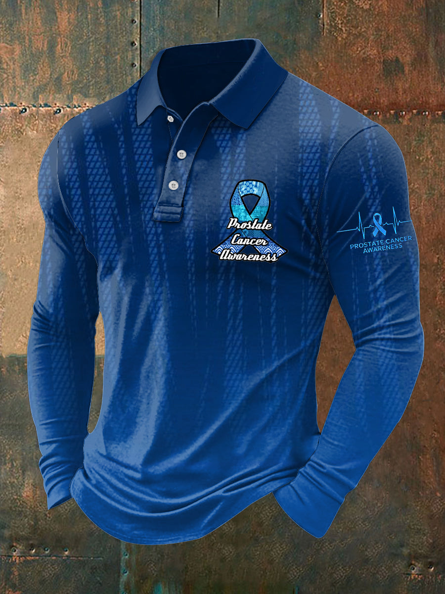 Men's Prostate Cancer Print Stand Collar Casual Shirt