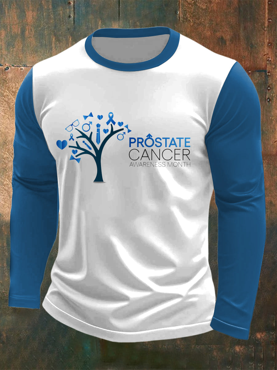 Men's Prostate Cancer Printed Long Sleeved Round Neck T-shirt