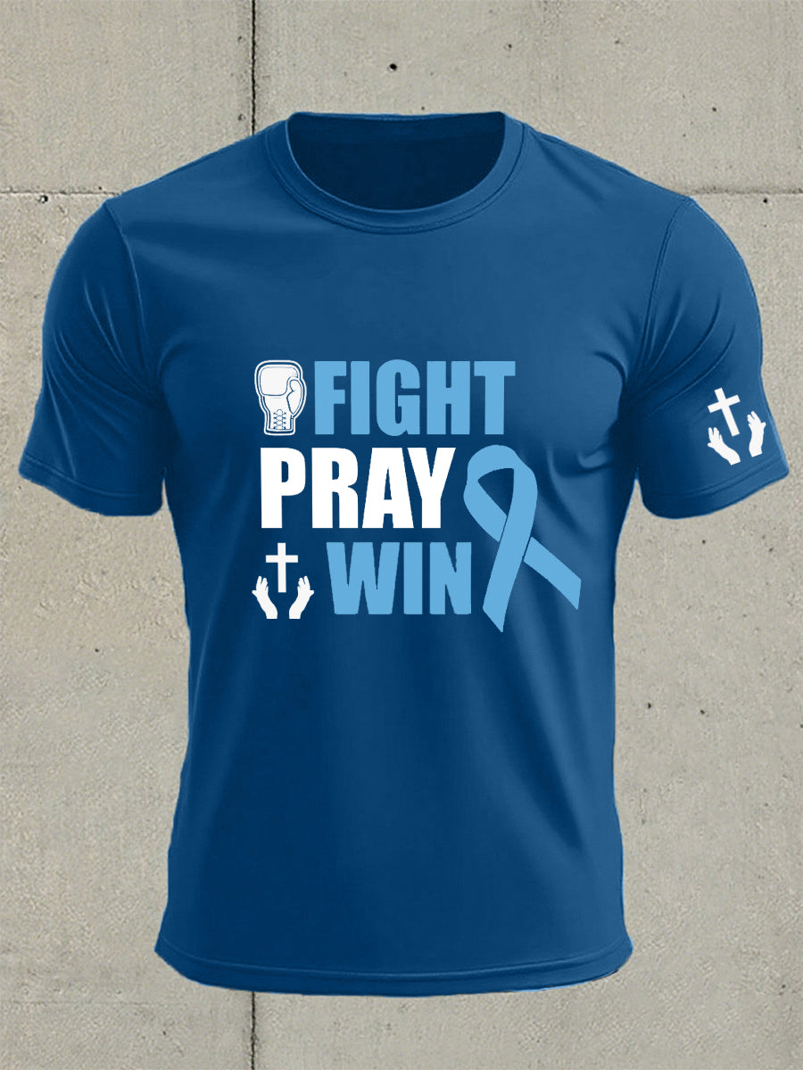 Men's Prostate Cancer Awareness Fight Pray Win Print T-Shirt
