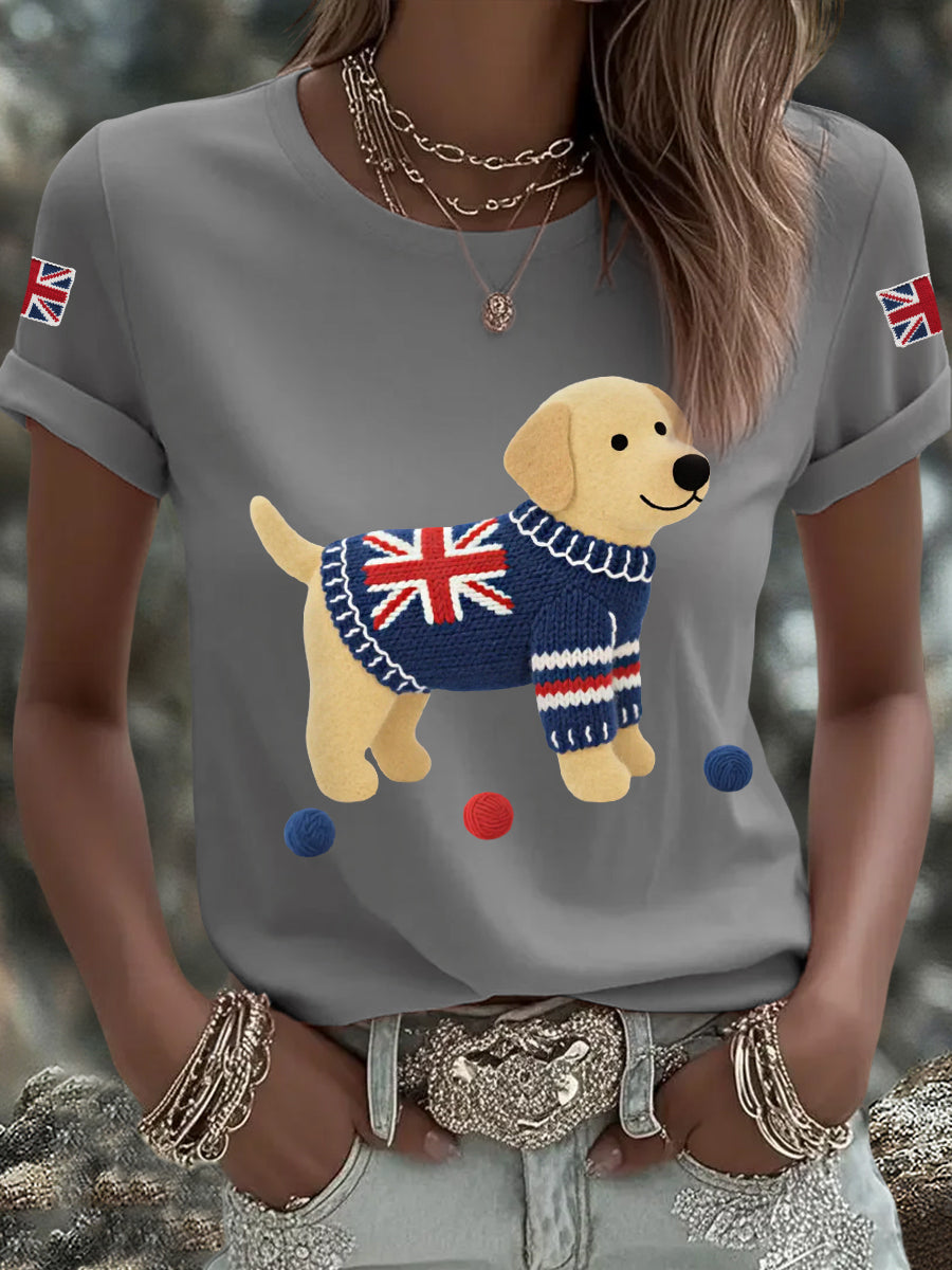 Women's Cute Labrador Union Jack Print Casual Tee