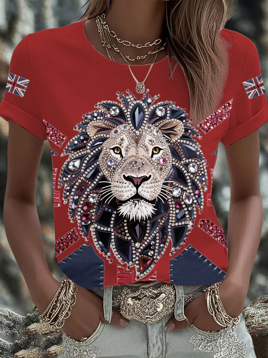 Women's UK Flag Lion Printed T-shirt