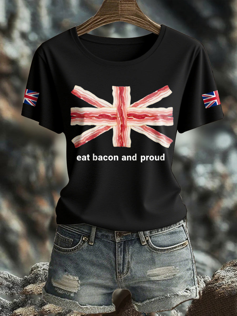 Women's Bacon UK Flag Printed T-Shirt