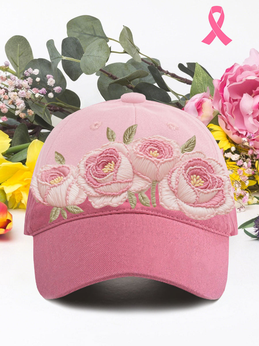Pink roses breast cancer neutral hat