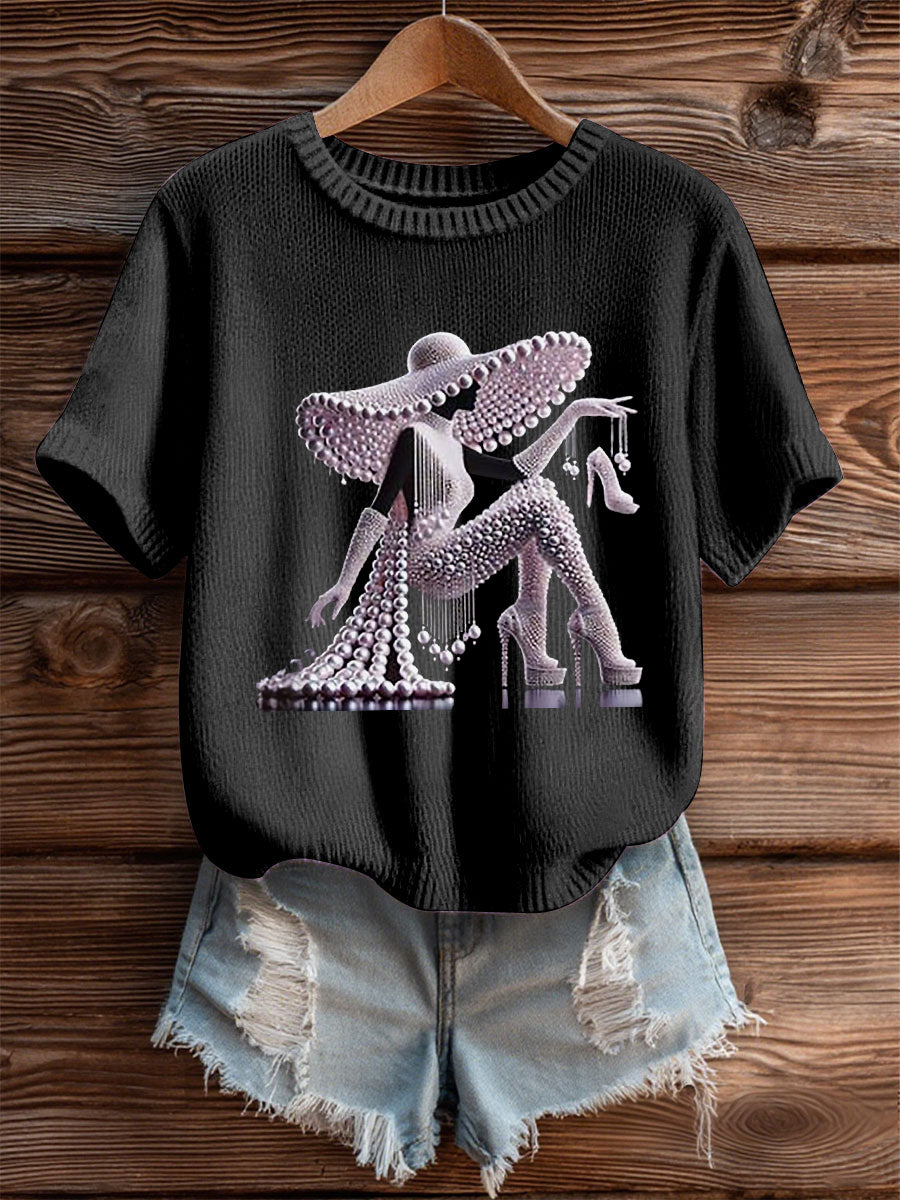 Women's Breast Cancer Pearl Art Cozy Knit Top