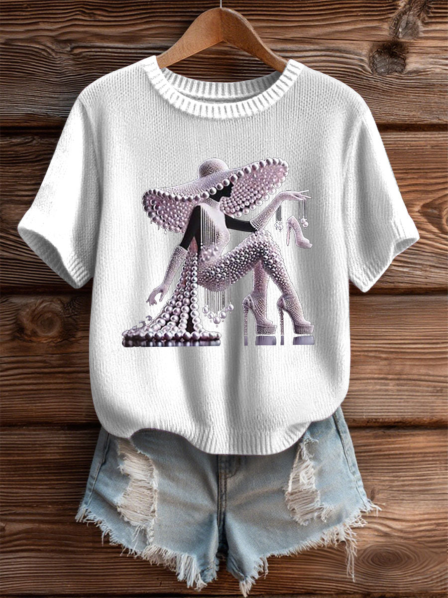 Women's Breast Cancer Pearl Art Cozy Knit Top
