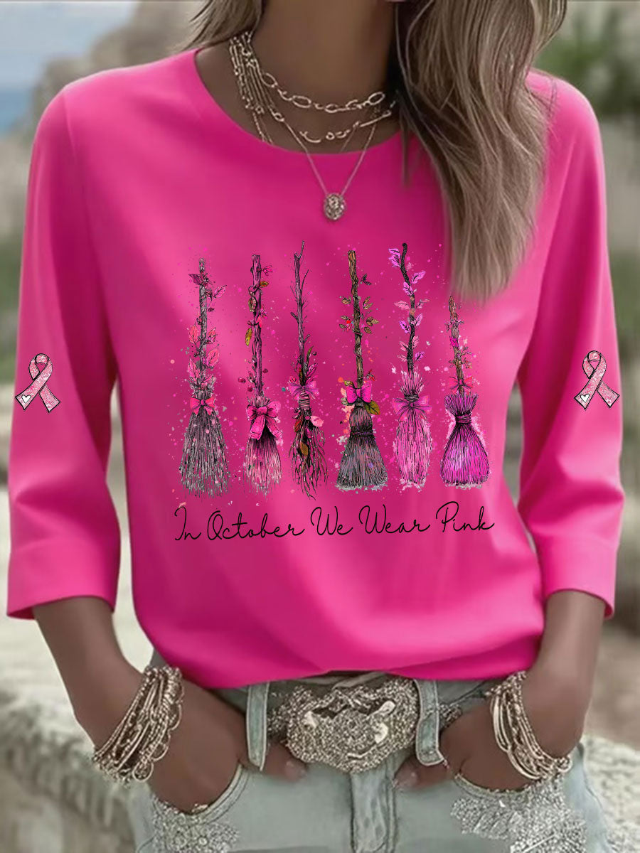 Women's In October We Wear Pink Printed Casual T-shirt