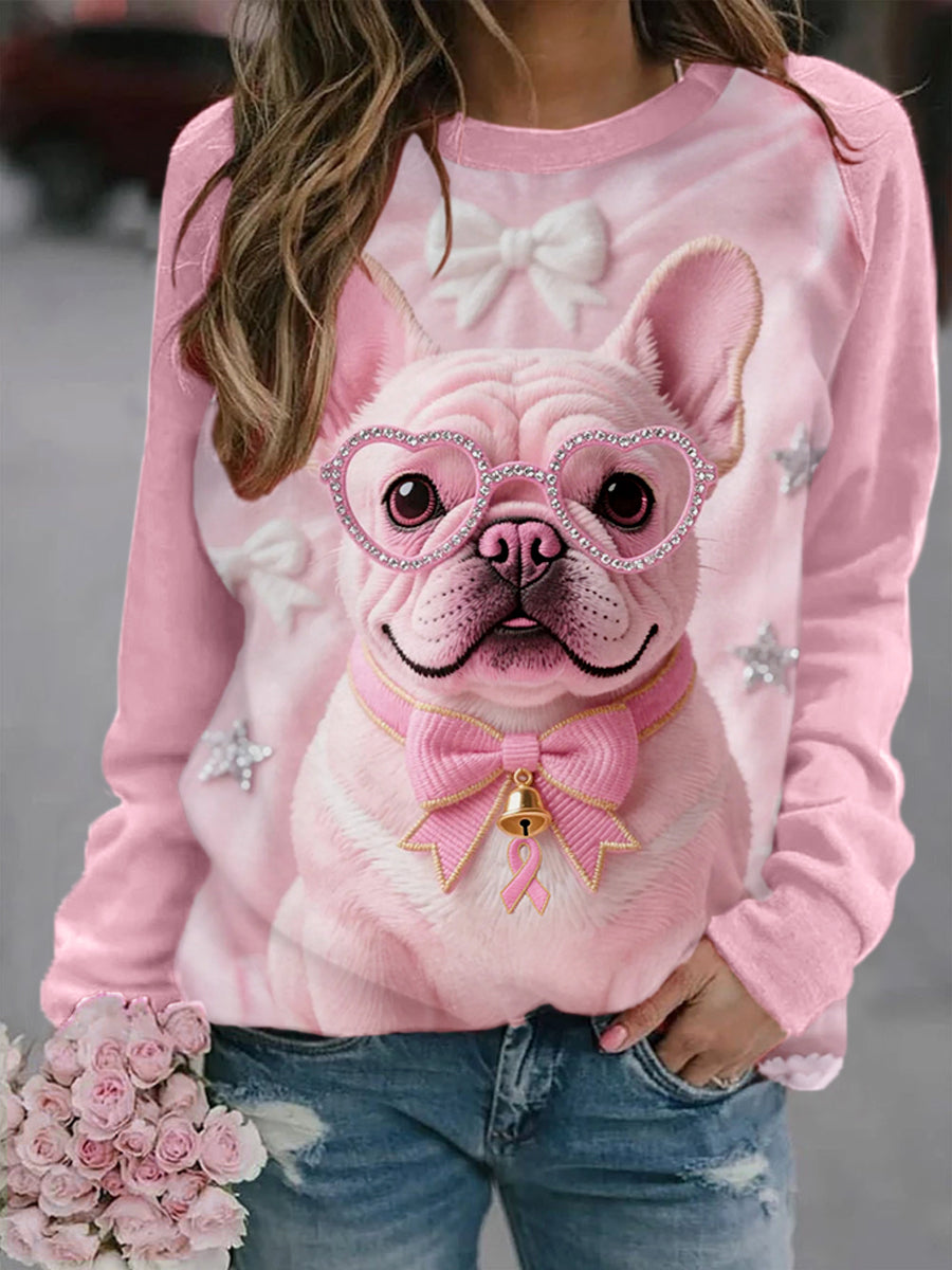 Women's Pink Dog Pink Ribbon Breast Cancer Awareness Sweatshirt
