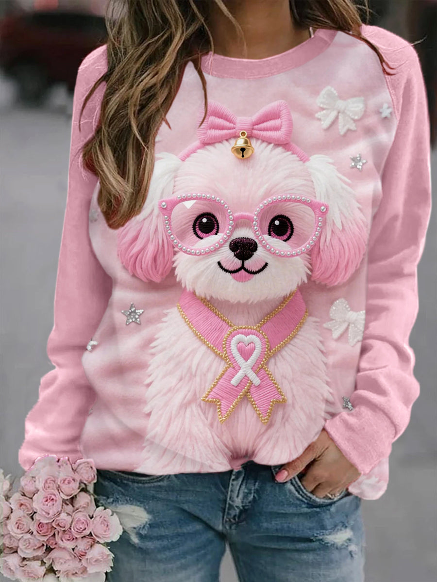 Women's Pink Dog Pink Ribbon Breast Cancer Awareness Sweatshirt