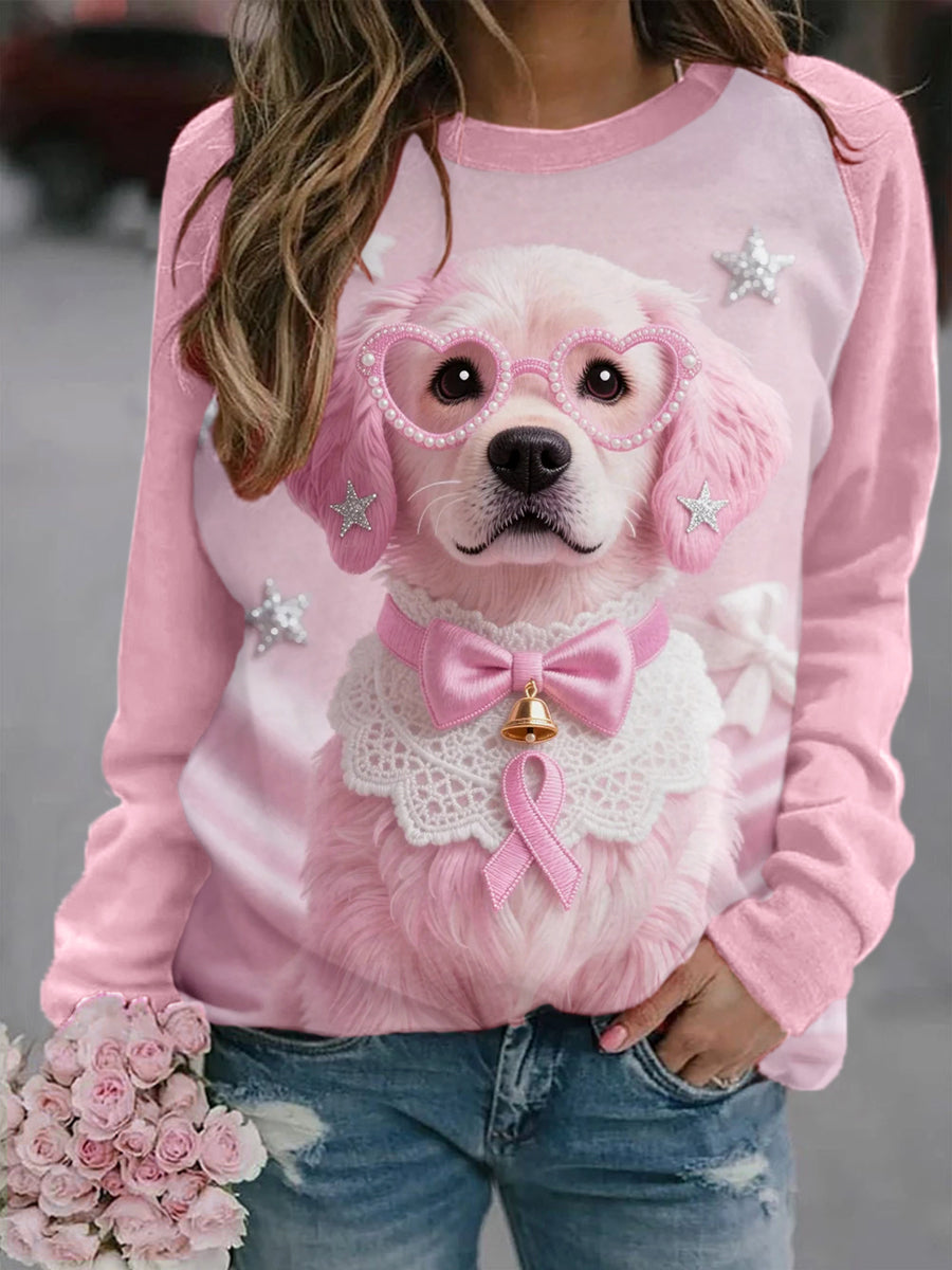 Women's Pink Dog Pink Ribbon Breast Cancer Awareness Sweatshirt