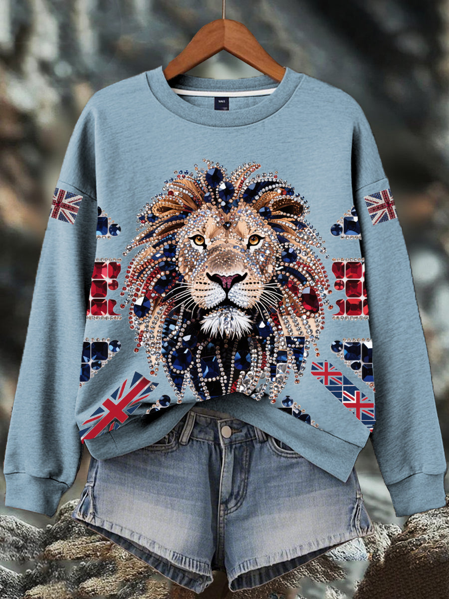 Women's British imitation diamond hot-drilling Print Sweatshirt