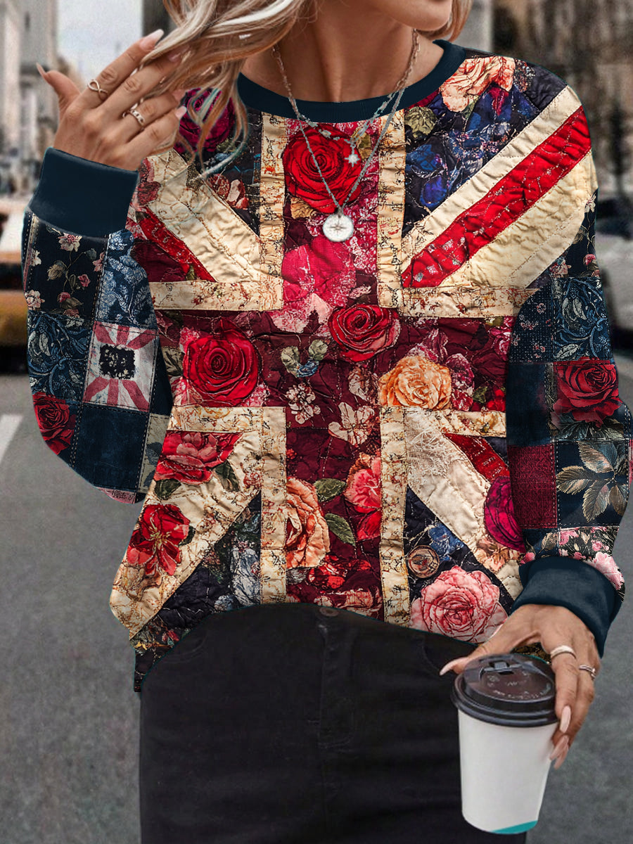Women's UK Flag Floral Art Printed Sweatshirt