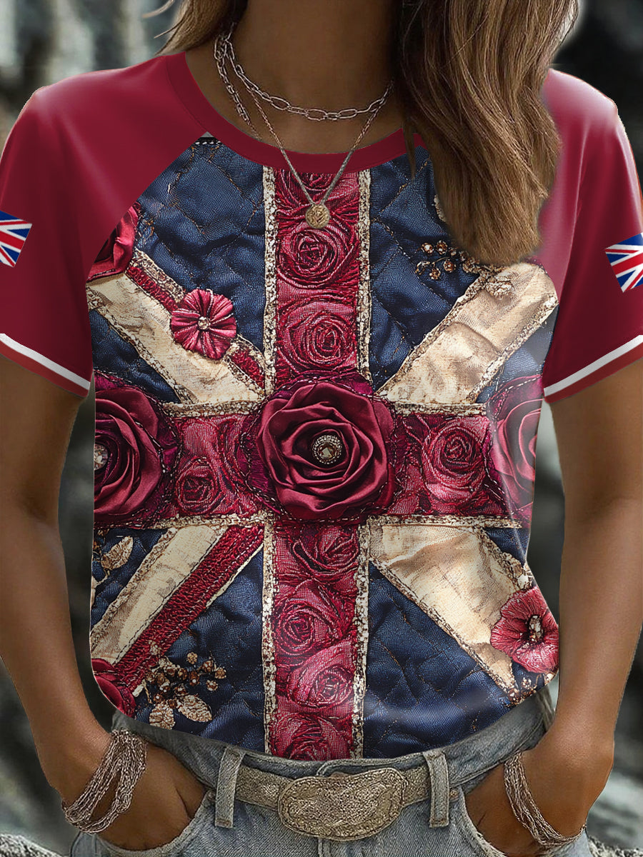 Women's UK Flag Floral Art Printed T-shirt