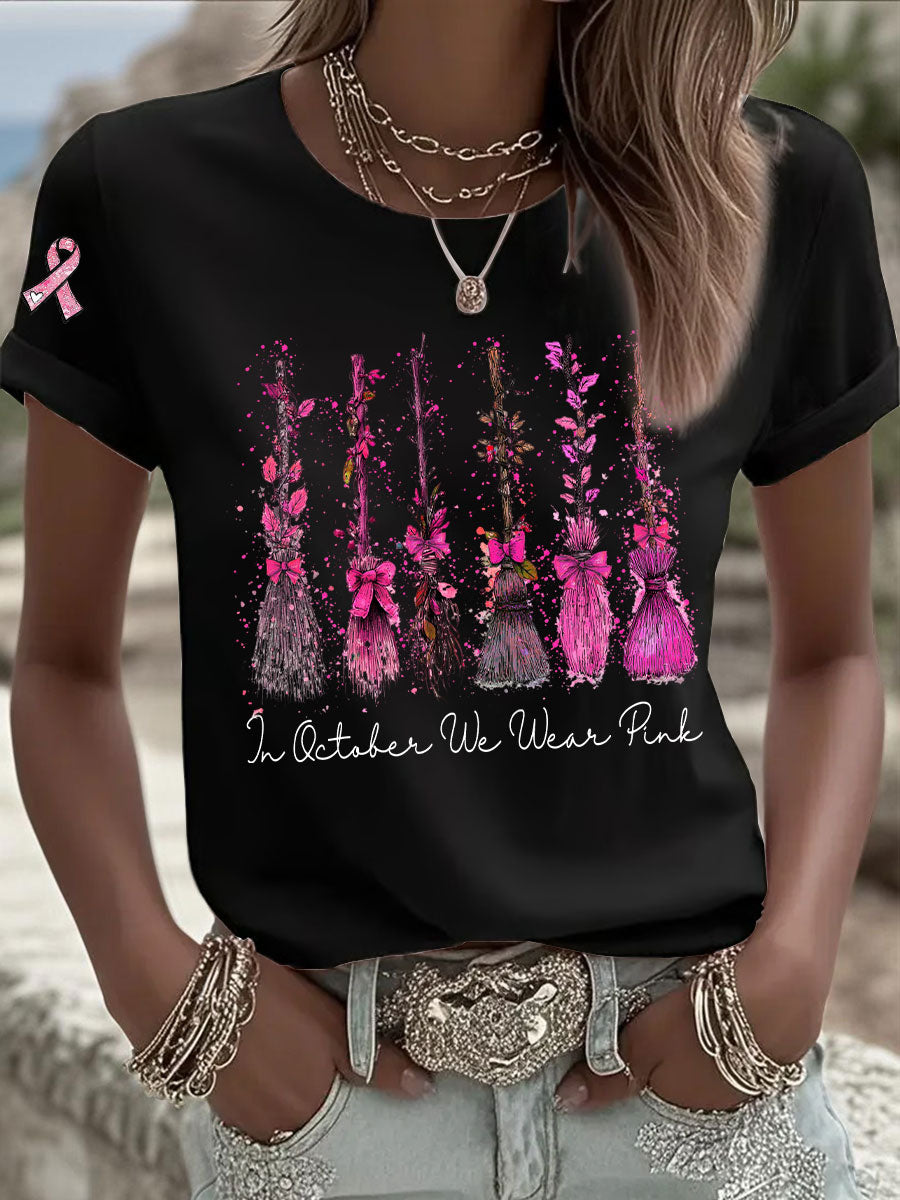 Women's Breast Cancer Awareness In October We Wear Pink Print Casual T-Shirt