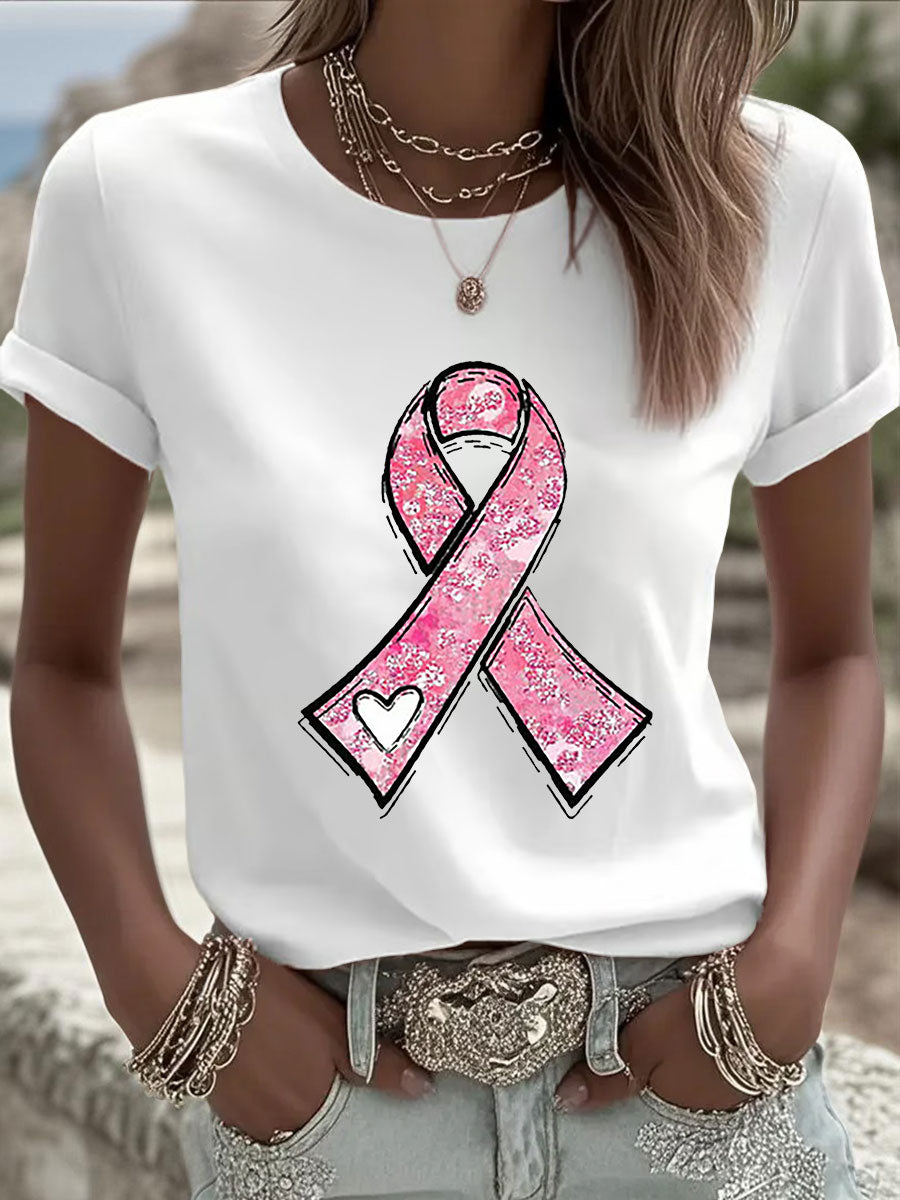 Women's Breast Cancer Awareness Pink Ribbon Print Casual Sweatshirt