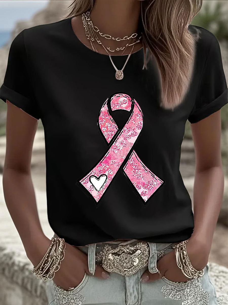 Women's Breast Cancer Awareness Pink Ribbon Print Casual Sweatshirt