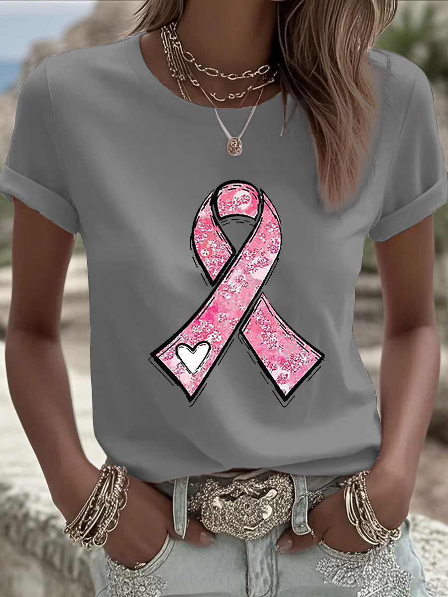Women's Breast Cancer Awareness Pink Ribbon Print Casual Sweatshirt