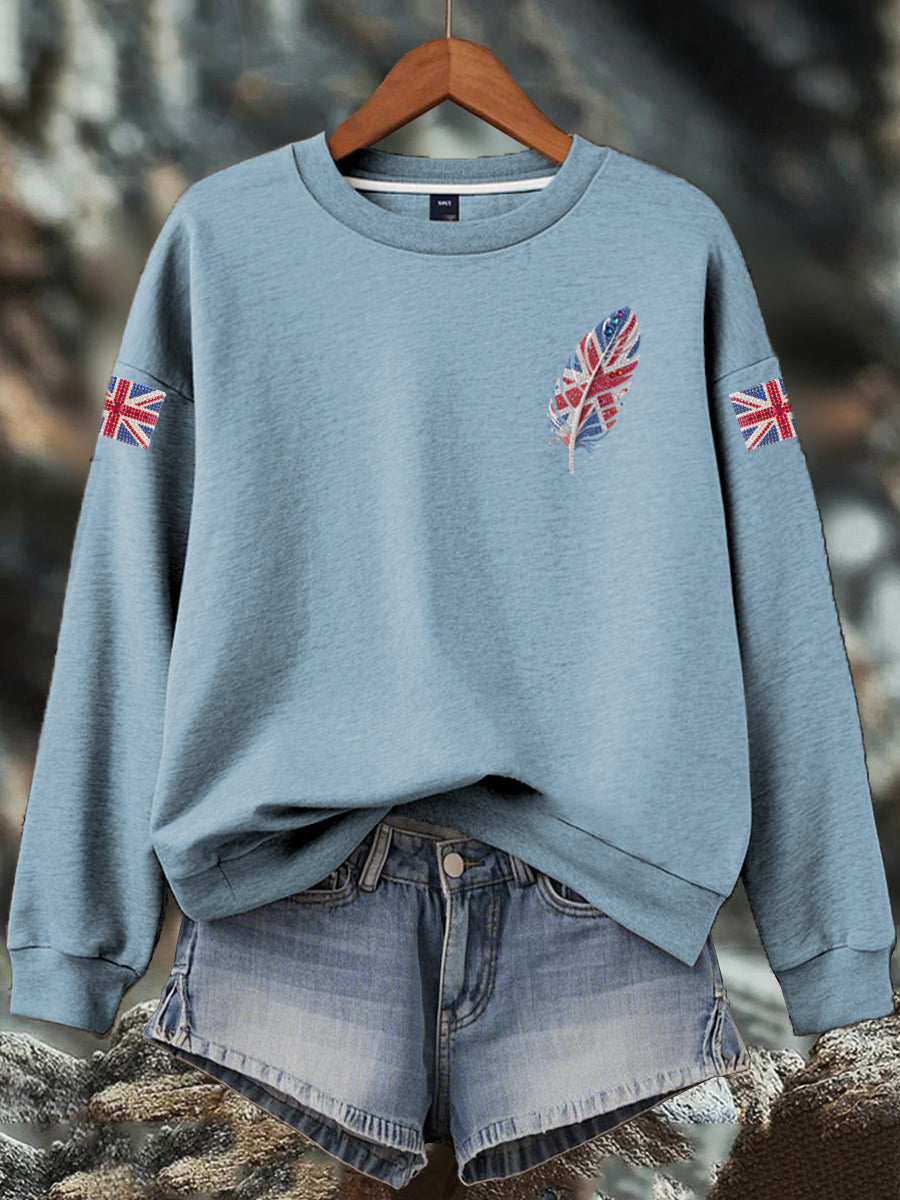 Women's British imitation diamond hot-drilling Print Sweatshirt