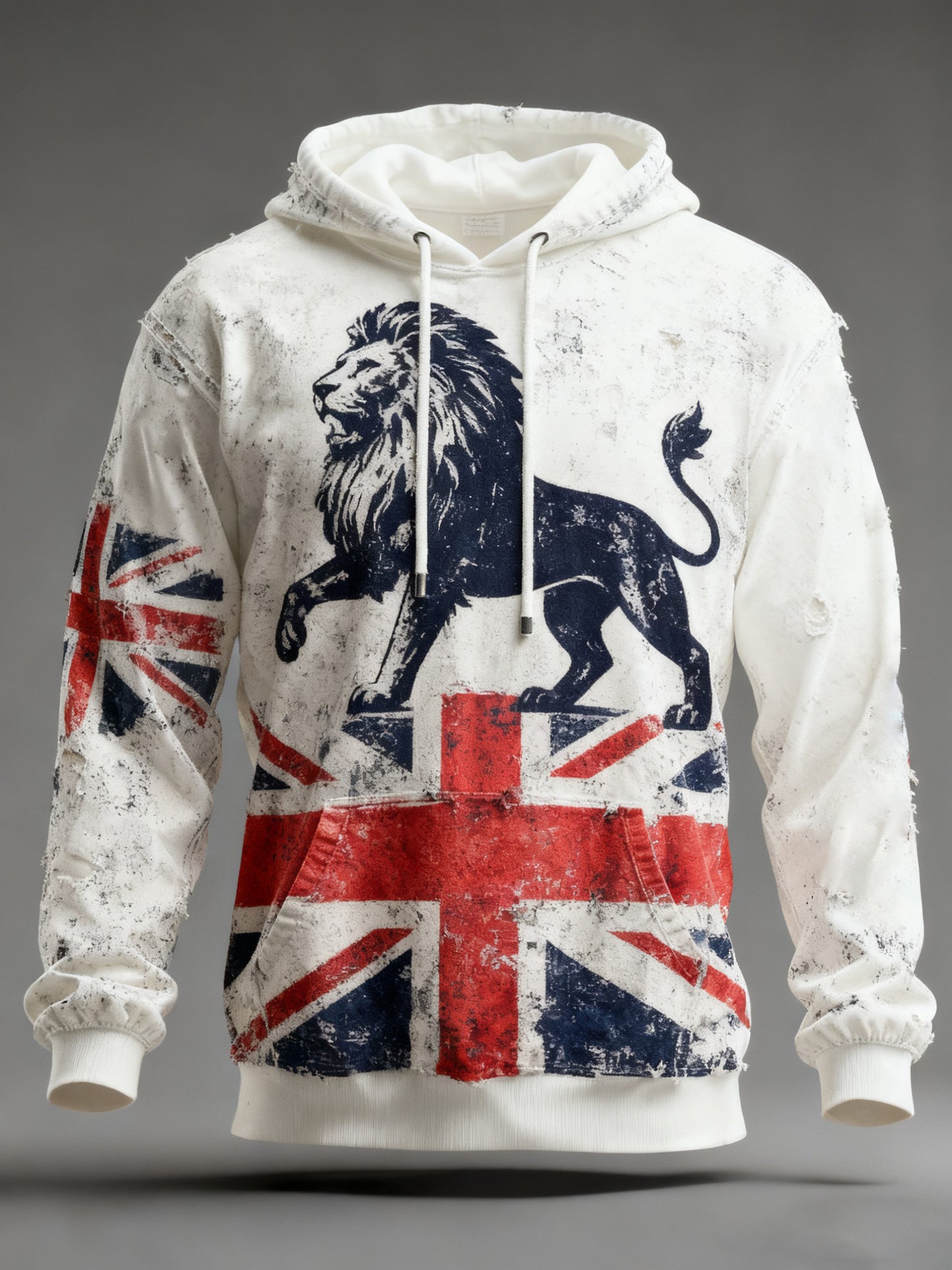 Men's Vintage England Flag Lion Printed Hoodie