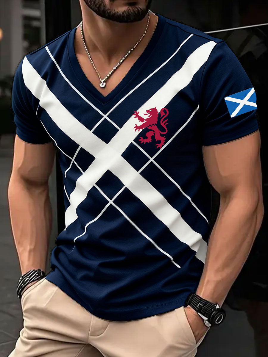 Men's Scotland Football Lover Printed V-neck T-shirt