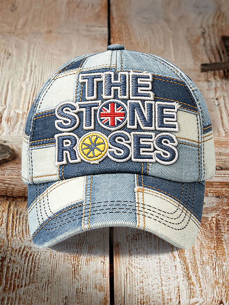 British The Stone Rose Denim Patchwork Print Hat