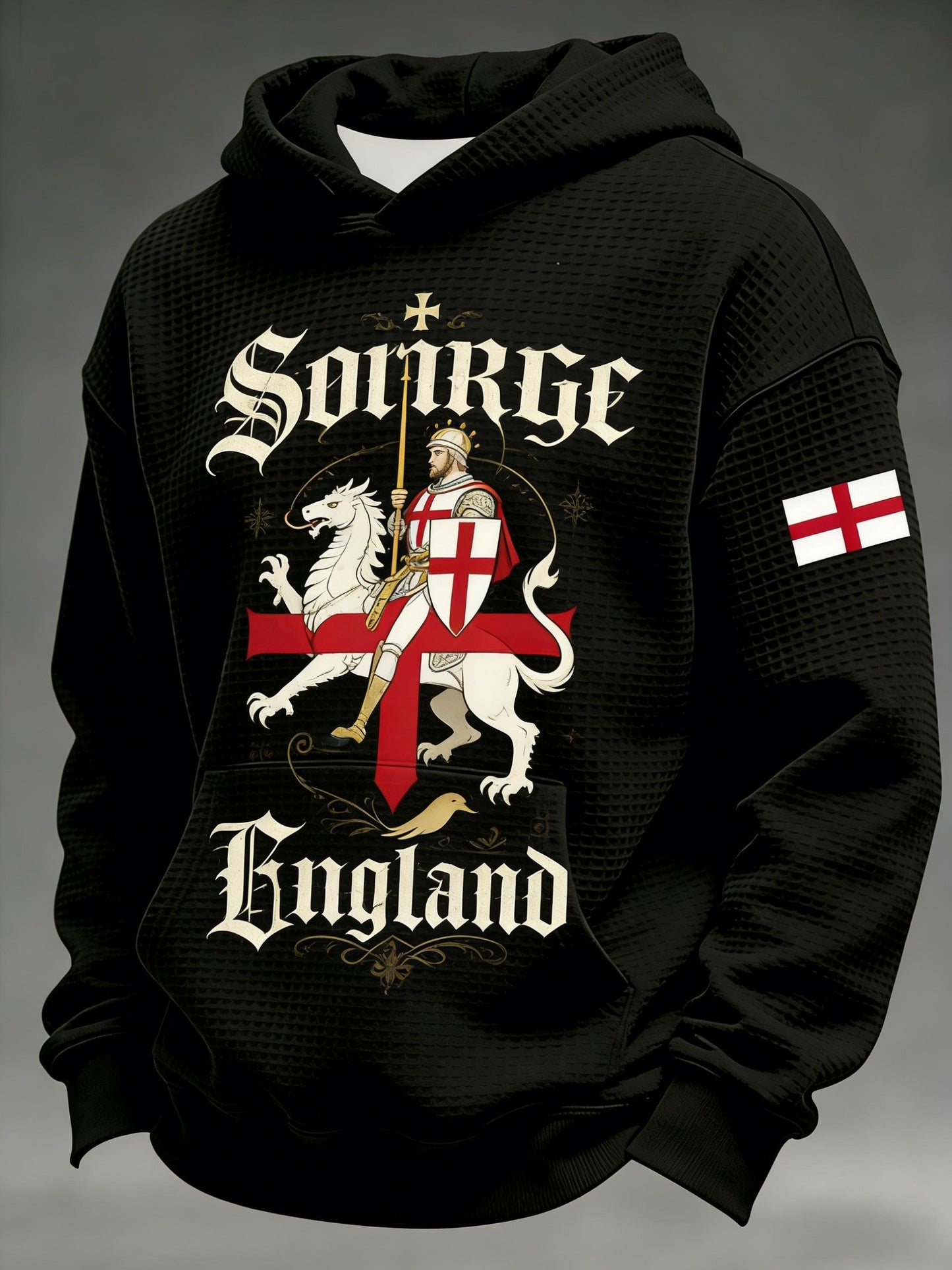 Retro St George's Day Casual Waffle Hoodie Sweatshirt