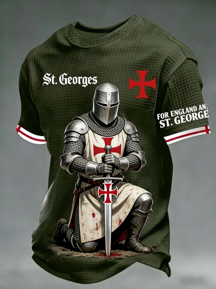 Men's Retro St George's Day Casual Waffle Short-Sleeve T-Shirt