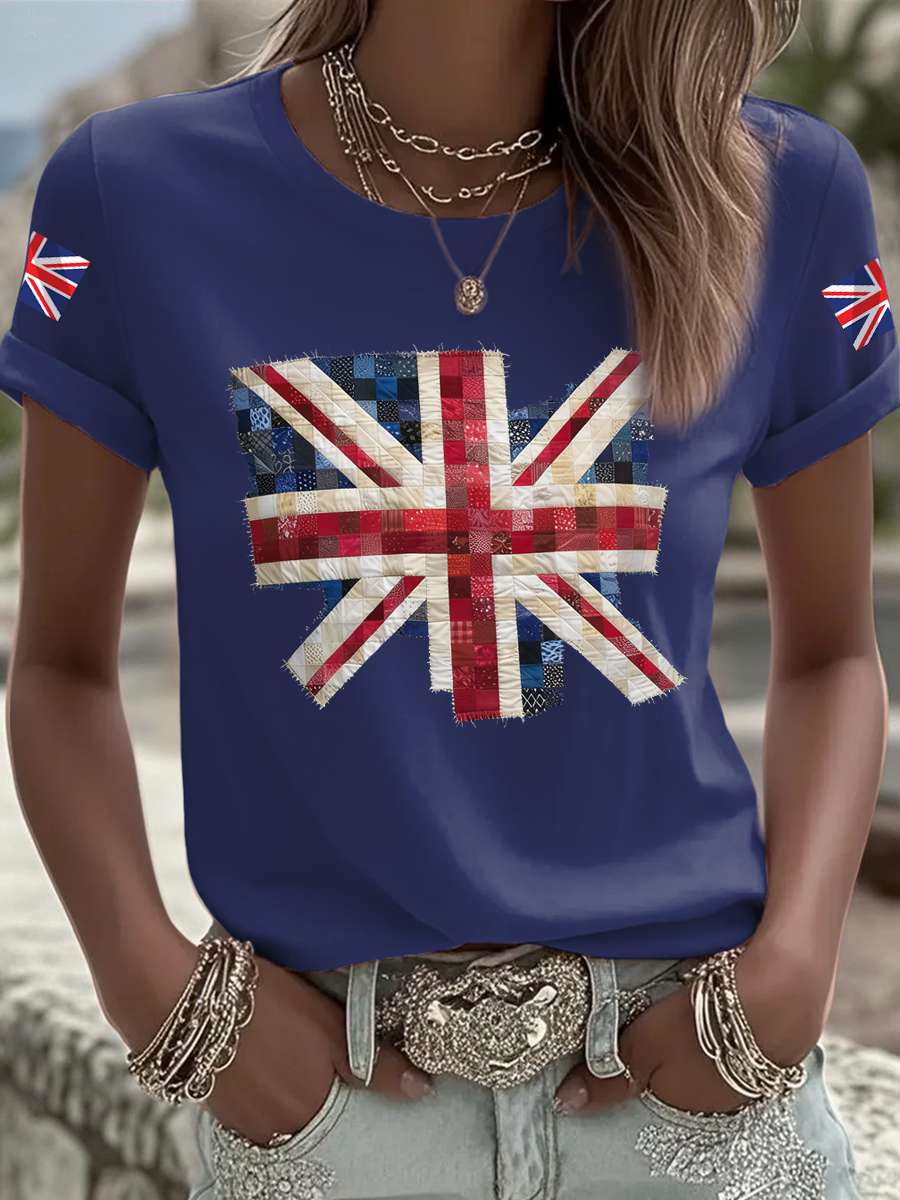 Women's british flag print Iron On Short Sleeve T-Shirt