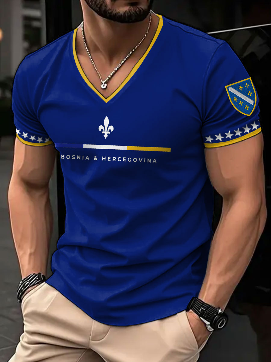Men's Bosnia Football Lover ZMAJEVI Printed V-neck T-shirt