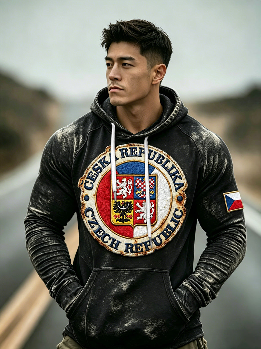 Men's Czech Flag 3D-Printed Vintage Hooded Sweatshirt